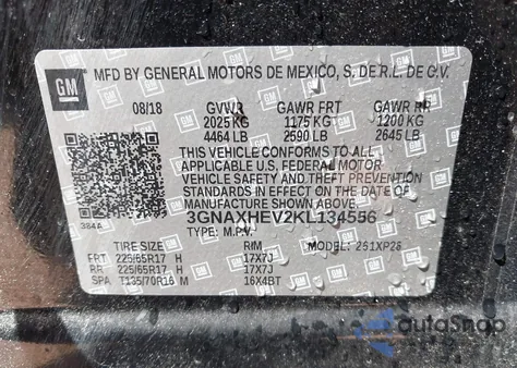 2019 Chevrolet Equinox Ls из США, поврежденный, VIN 3GNAXHEV2KL134556